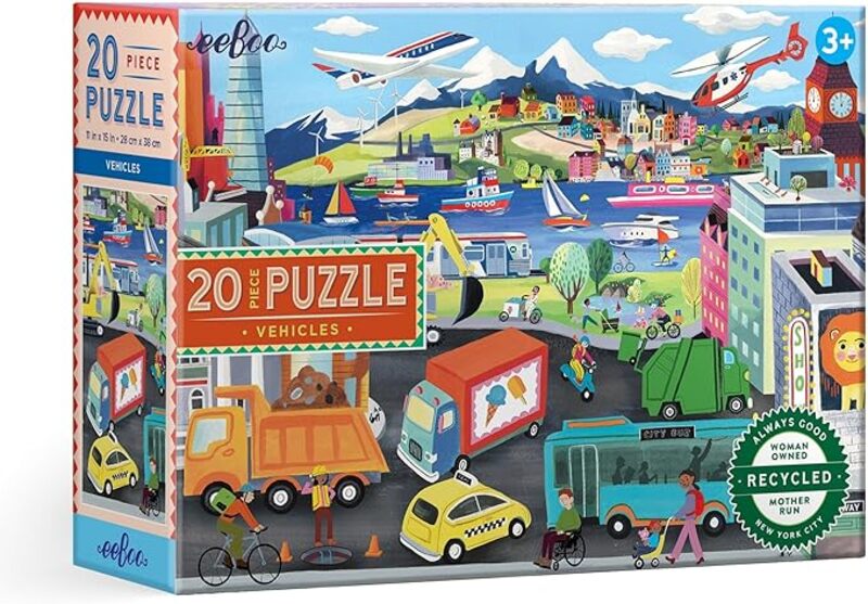 eeBoo: Vehicles 20 Piece Puzzle for Kids, Encourages Hand-Eye Coordination, Fine Motor Skills, and Problem Sloving, 15" x 11" Once Completed, for Ages 3 and up