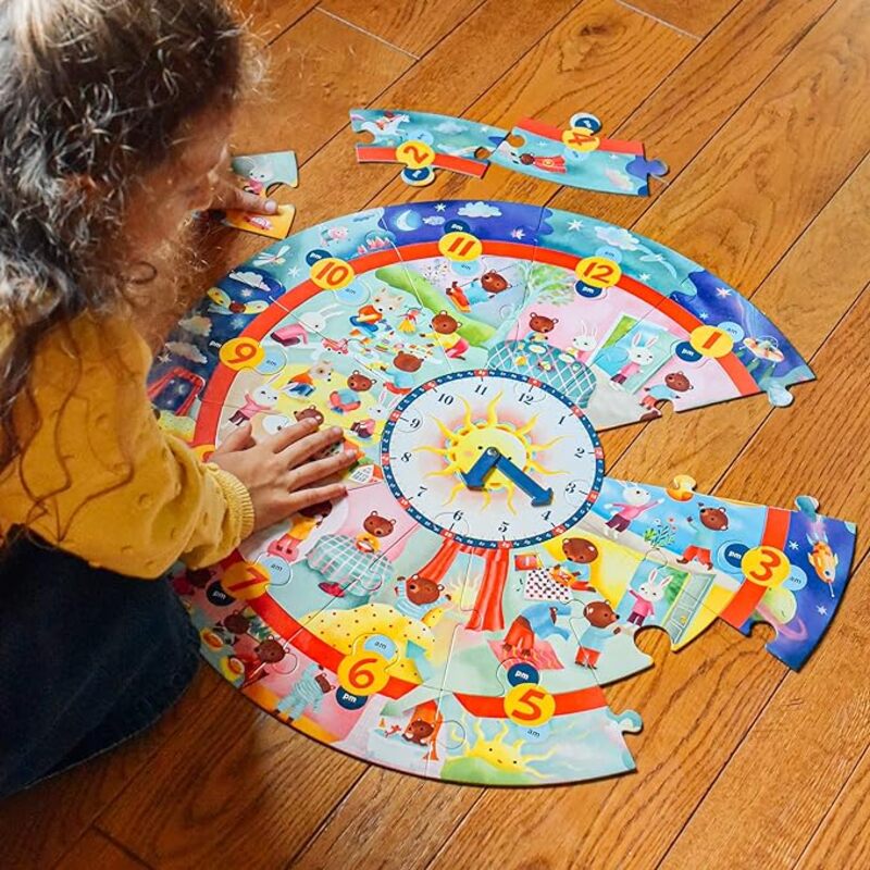 eeBoo Around the Clock 25 Pieces Giant Round Puzzle for Education and fun to play for kids.