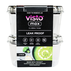 Visto Max Rectangular 420ml (0.44qt) Twin Pack - Clear Base & Lid, Color Seal, Matching Clips - Convenient Storage Solution for Organization