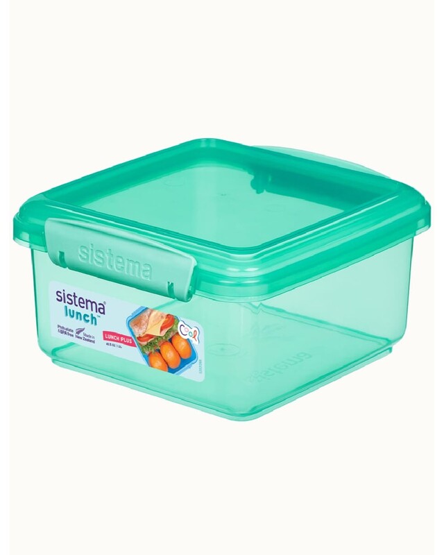 Sistema 1.2 Liter Lunch Box Plus, Green, is Stackable & Durable with easy Locking Clips to keep food sealed, Microwave & Dishwasher safe and BPA Free.