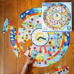 eeBoo Around the Clock 25 Pieces Giant Round Puzzle for Education and fun to play for kids.