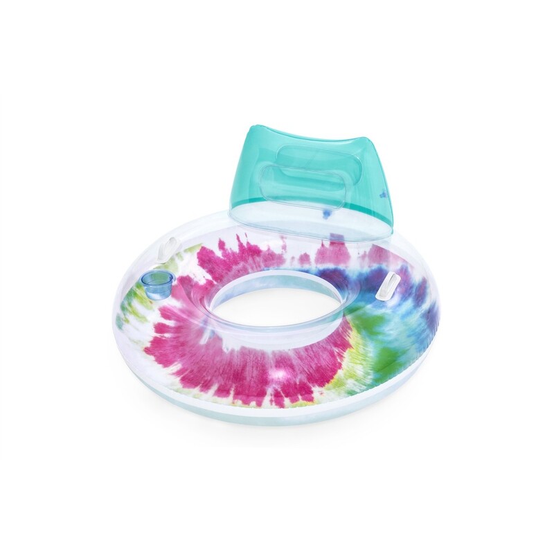 Bestway Swim Ring Tie Dye, Designed For Swimmer Aged 10+, Aristic And Colorful Tie Dye Graphics,Heavy Duty Handles, Easy To Inflate/Deflate 118X117Cm