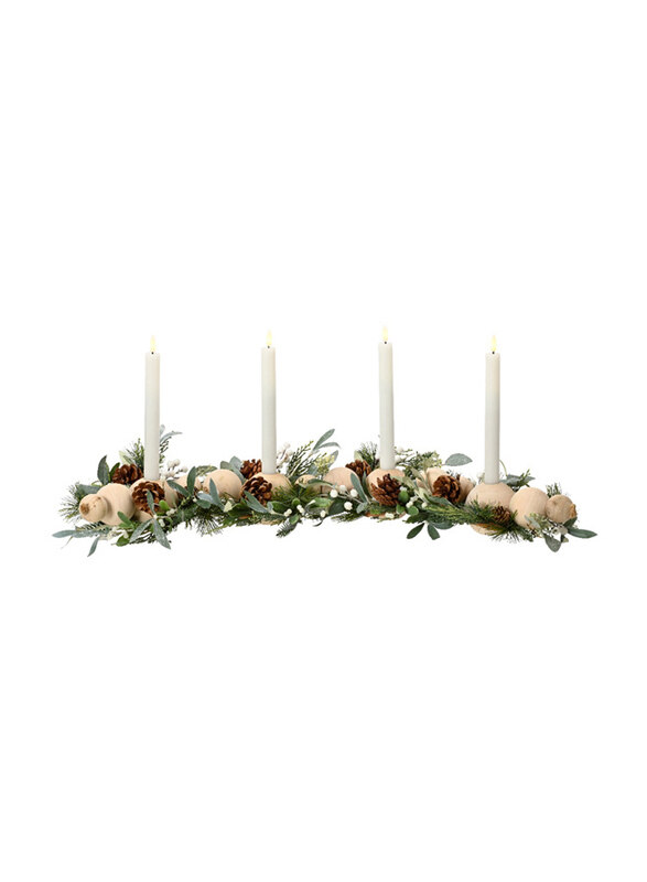 

Kaemingk Modern Candle Holder With Berries And Pine Cones for 4 Tall Candles, 80cm, Multicolour