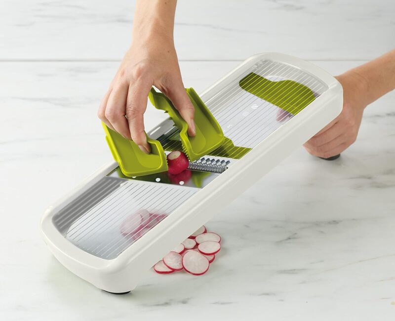 Joseph Joseph Multi-Grip Kitchen Mandoline, Adjustable Fruit and Vegetable Slicer, 3-Slice & 2-Julienne thickness, with precision food grip, White