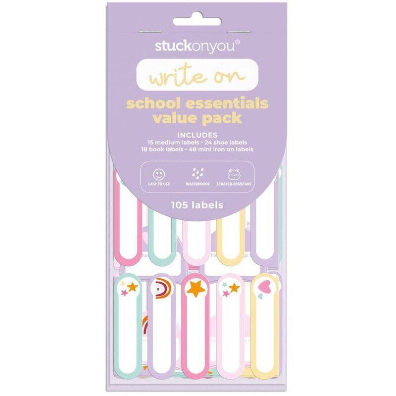 

Stuck on You School Essentials Value Pack, Easy to Use, WaterProof, Scratch Resistant, 105Labes, Pastel Party