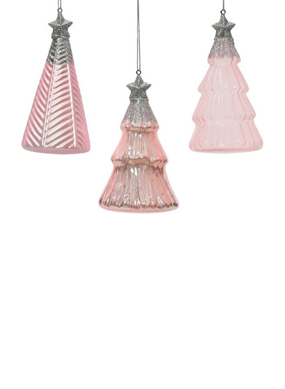 

Kaemingk Assorted Glitter 3 Designs Glass Tree with Star On Top, 1 Piece, Pink