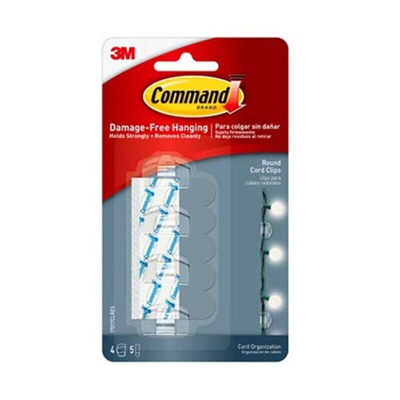 

Command Plastic Round Cord Clips Strips, 4 Pieces, 17017, Clear