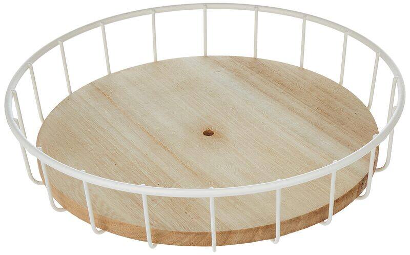 

IDesign Wire & Paulownia Wood Spinner, 11 Inch, White/Beige