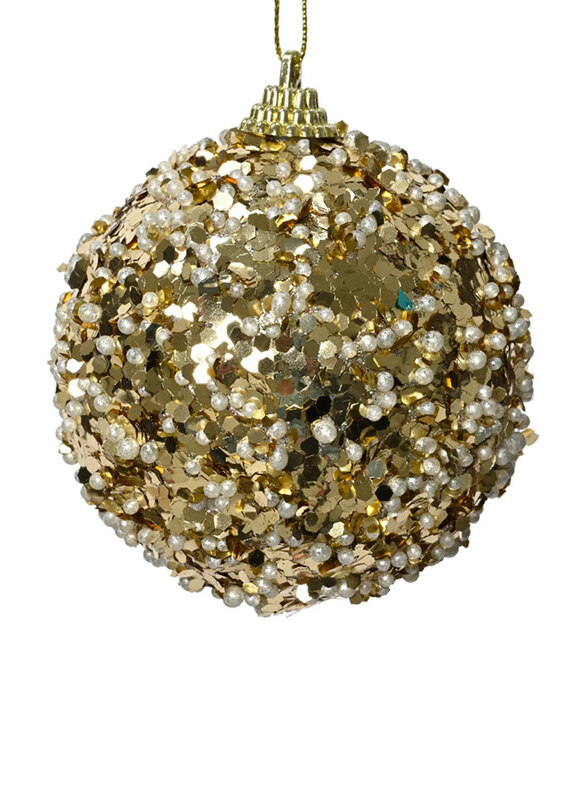 

Kaemingk Bauble Foam with Beads & Sequins, 8cm, Light Gold