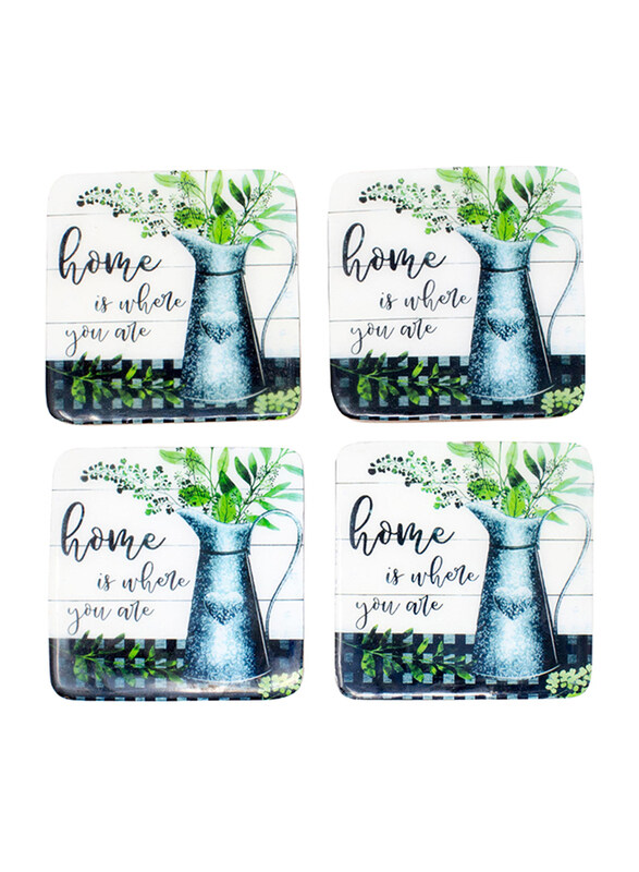 

Boston Warehouse 4-Piece Wood Square Enamel Home Coasters, 71750, Multicolour