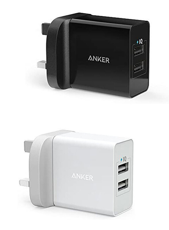 

Anker PowerPort UK Plug Wall Charger, 24W Dual USB Port, A2021K21, Black