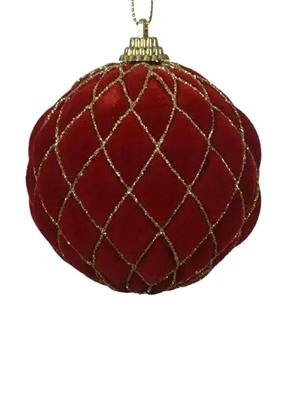 

Kaemingk Plastic Bauble With Gold Glitters, 8cm, Red