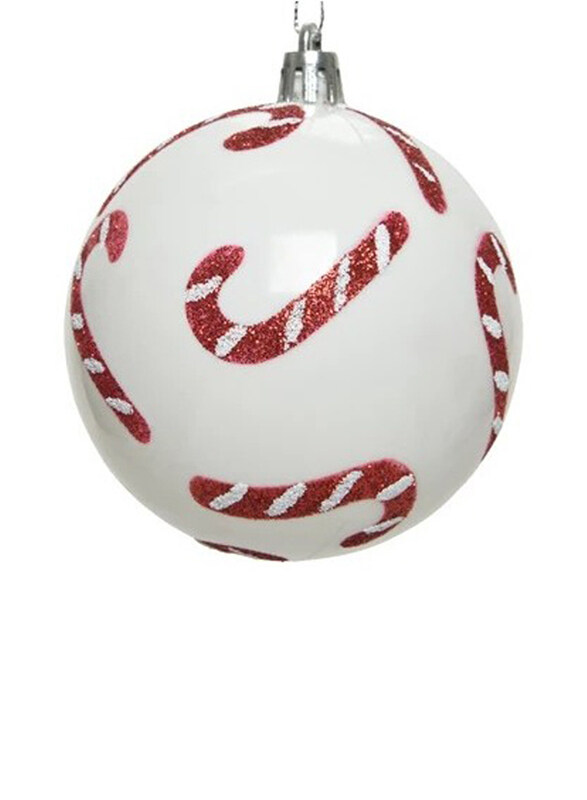 

Kaemingk 8Cm Christmas Bauble Shatterproof Shiny With Candy cane, Winter White