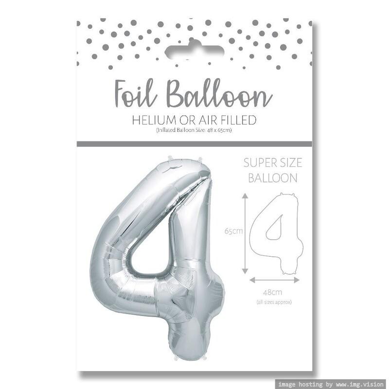 Ballunar Number 4 Silver Foil Balloon 65cm - Perfect Party Decor for Celebrations and Milestones