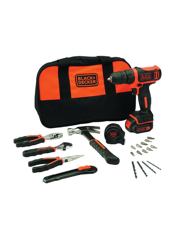 

Black+Decker Cordless Drill with Tools and Bag, 10.8V, BDCDD12HTSA-B5, Multicolour