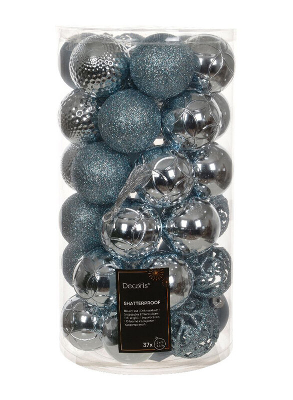 

Kaemingk Decoris Shatterproof Shiny Matt Glitter Mix Baubles, 37 Pieces, 6cm, Ice Blue