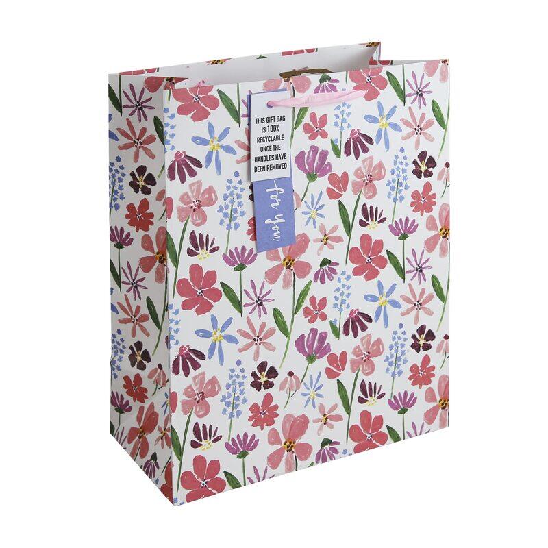 

Eurowrap Floral Flowers Kraft Happy Birthday Gift Bag With Gift Tag 100% Recyclable, Large, Multicolour