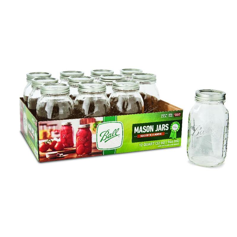 

Ball Mason Jar with Lids Regular Mouth Glass Jar, Great to preserve fresh Recipes, Set of 12, 32 Oz, Reusable Jars is BPA Free and Freezer safe.