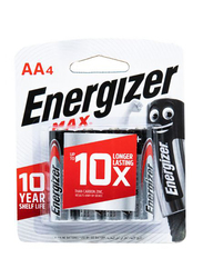 Energizer Max Alkaline Power Seal Technology AA Batteries, 4 Pieces, Black/Silver