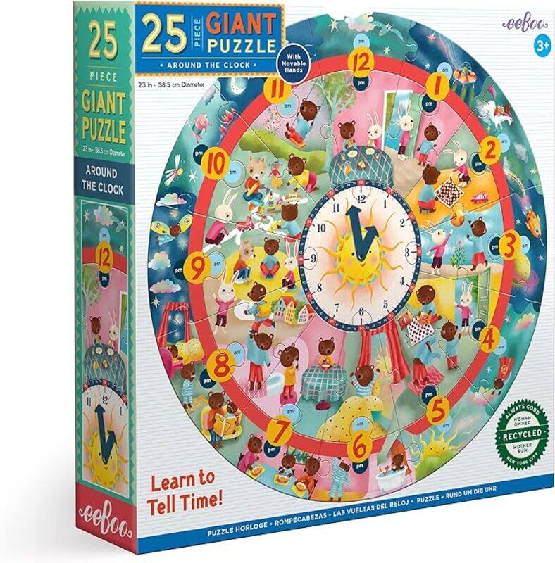 eeBoo Around the Clock 25 Pieces Giant Round Puzzle for Education and fun to play for kids.