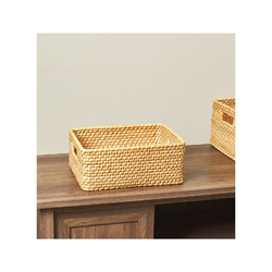 Homesmiths Medium Rectangular Rattan Storage Bins with Handles, Natural