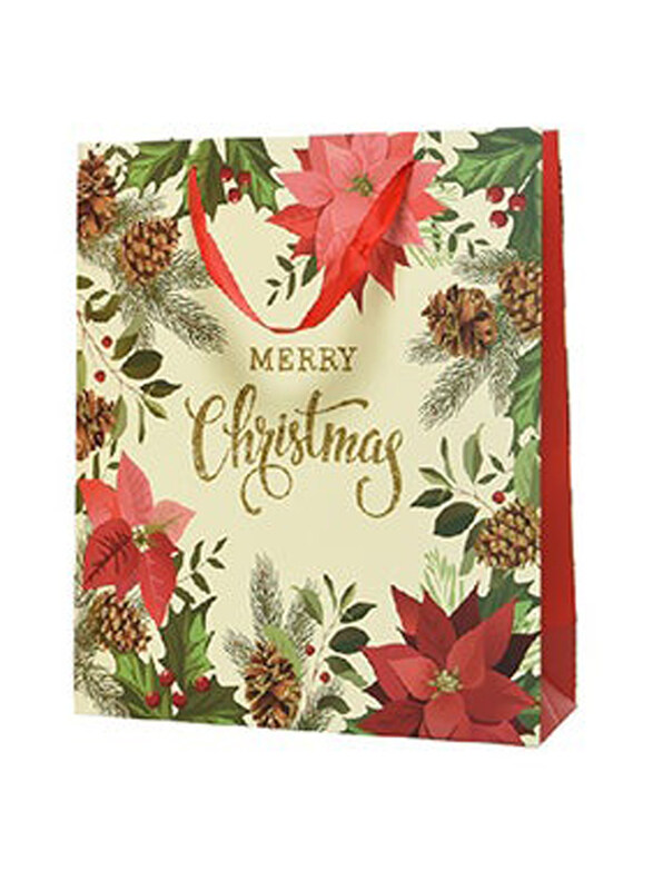 

Kaemingk Decoris Poinsettia Rectangular Paper Gift Bag with Handle, 48cm, Assorted