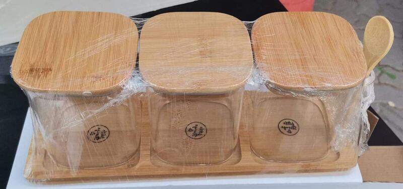 

Little Lable Storage Trio Square 3Jars 1 Spoon And One Tray, Clear