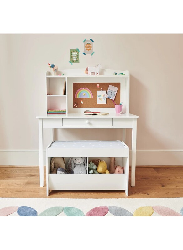 Homesmiths Junior Wooden Study Desk with Shelves & Drawers, White H114 cm x W90 cm x D60 cm (Chair Not Included)