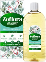 Zoflora Concentrated Multipurpose Disinfectant & Odor Eliminator, 3 in 1 Action, 500ml, Frosted Peppermint, Effective against bacteria & Viruses.
