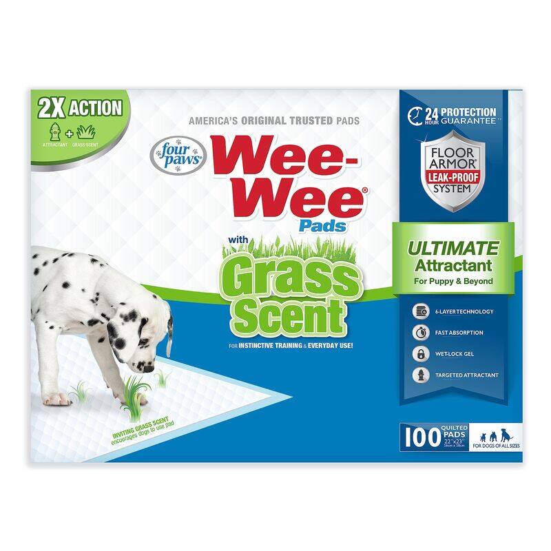 

Four Paws Wee-Wee Grass Scented Puppy Pads, 100 Pieces, 22 x 23 inch, White