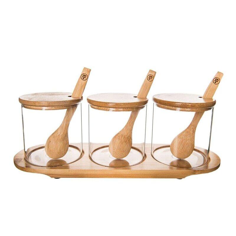 

Little Label Storage Bamboo Glass Trio with Tray And Spoon, Multicolour