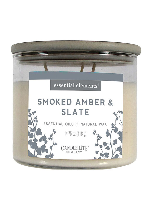 

Candle Lite Essential Smoked Amber & Slate Indoor Candle, 418g, Ivory