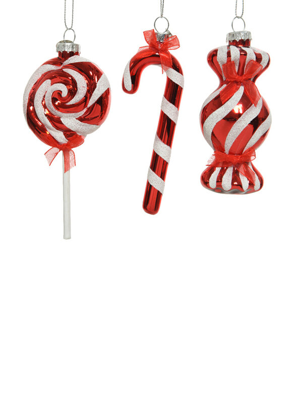 

Kaemingk Assorted Glass Lollipop Candy Cane Ornament, 1 Piece, Red