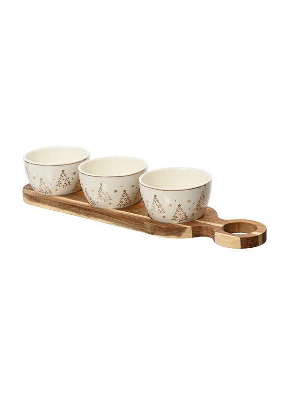 

Kaemingk Stoneware Acaciawood with Tree Pattern Tapas Set, Multicolour