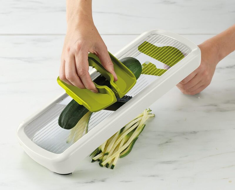 Joseph Joseph Multi-Grip Kitchen Mandoline, Adjustable Fruit and Vegetable Slicer, 3-Slice & 2-Julienne thickness, with precision food grip, White