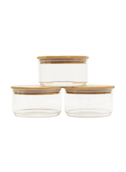 Little Storage Co Round Stackable Bamboo Glass Jar, Large, Clear/Natural