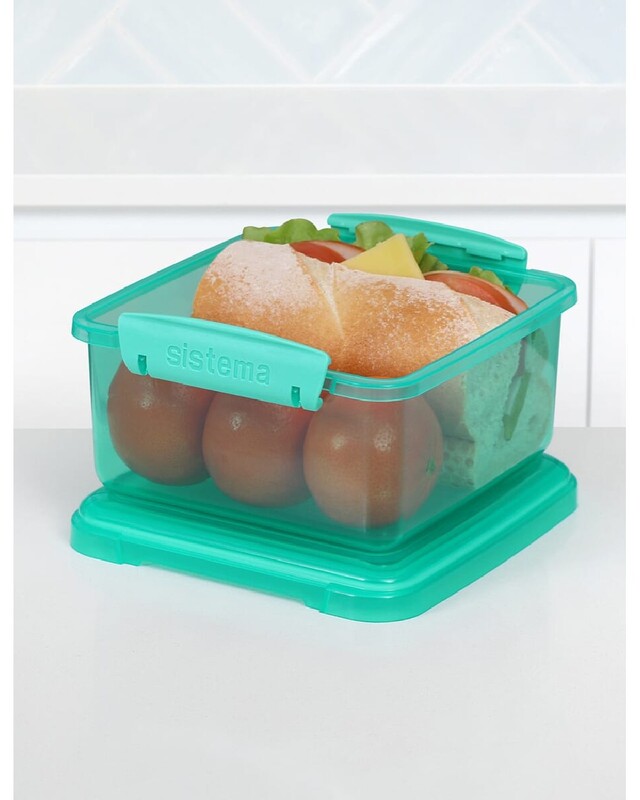 Sistema 1.2 Liter Lunch Box Plus, Green, is Stackable & Durable with easy Locking Clips to keep food sealed, Microwave & Dishwasher safe and BPA Free.