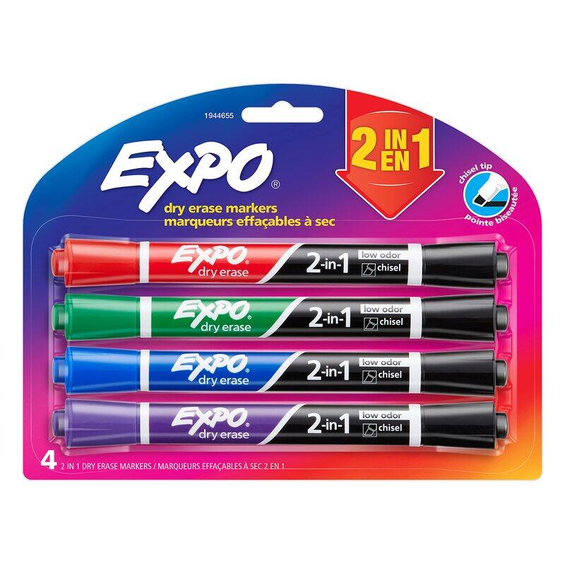 

Expo 4-Piece Dry Erase 2-in-1 Chisel Tip Markers, Assorted Colour