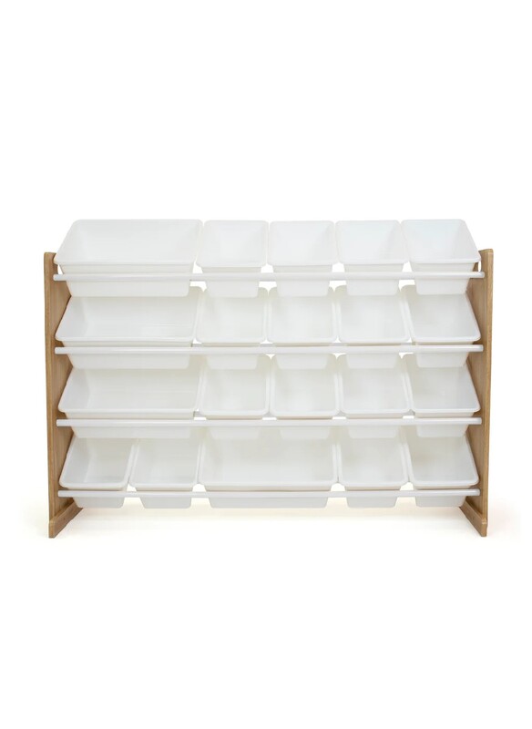 Homesmiths Extra Large Toy Organizer, Natural Wood/White With Shelf & 16 Storage Bins D39.37cm X W106.68cm X H88.9cm