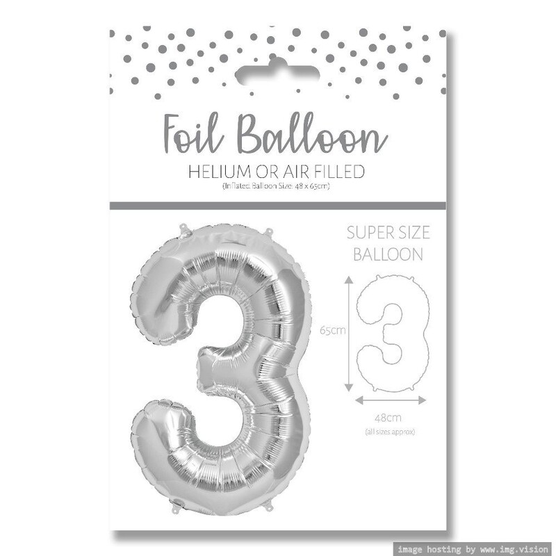 Ballunar Number 3 Silver Foil Balloon 65cm - Perfect Party Decor for Celebrations and Milestones