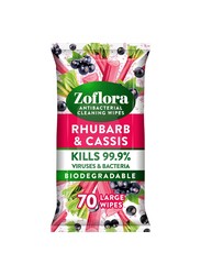 Zoflora Rhubarb & Cassis 70 Large Biodegradable Wipes, Antibacterial Multi-surface Cleaning Wipes, Quick Cleaning, Eliminates viruses and bacteria, Removes grease and grimes.