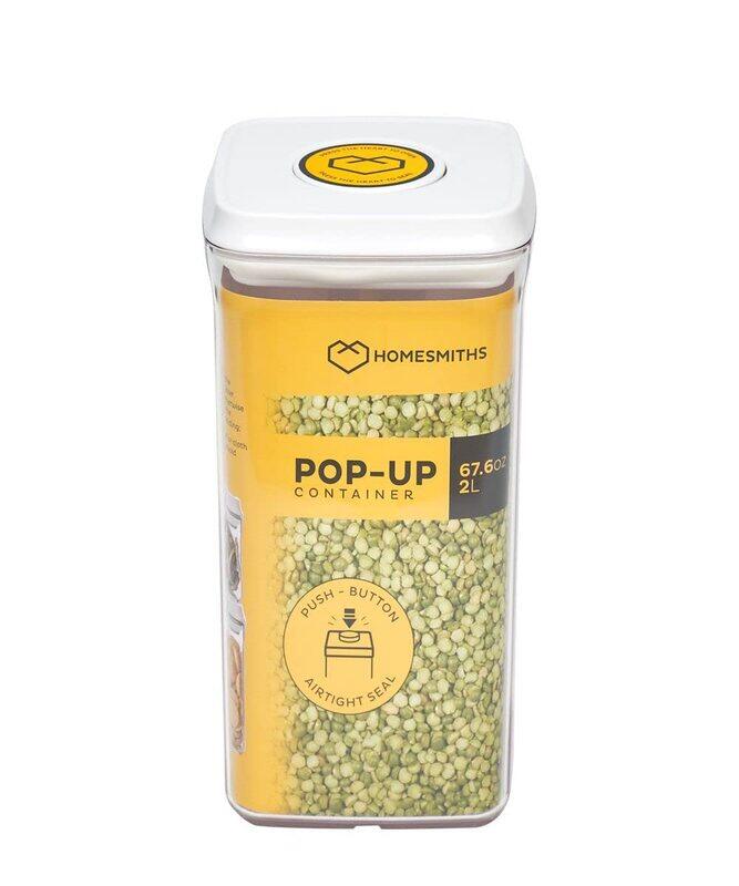 

Homesmiths Airtight Square Food Popup Container, 2 Liter, Multicolour