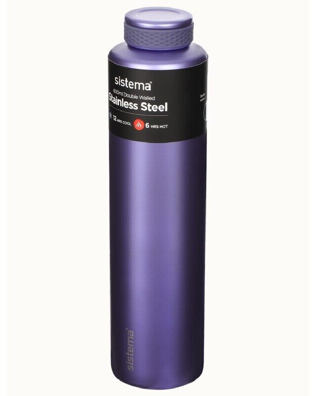 

Sistema 600ML Chic Stainless-Steel Bottle, designed with double walled insulation and 100% Leak Proof to keep drinks Hot & Cool, BPA Free. Purple