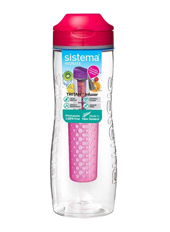 Sistema 800ml Tritan Infuser Plastic Water Bottle, Pink