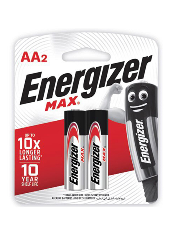 Energizer Max Alkaline Power Seal Technology AA Batteries, 2 Pieces, Black/Silver