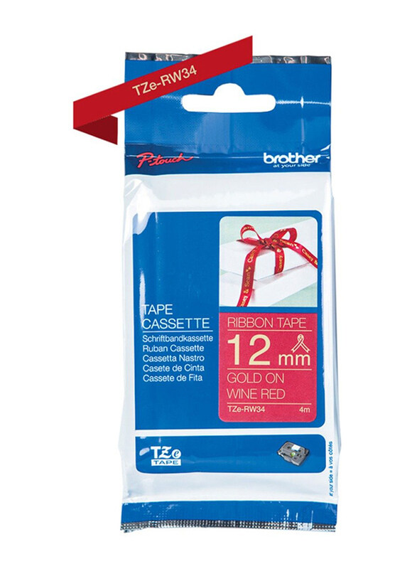 

Brother TZE-RW34 Gold on Wine Red Satin Ribbon, 12mm, Multicolour