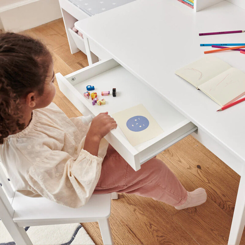 Homesmiths Elegant White Desk Table And Chair For Kids - Modern, Minimalist And Rustic