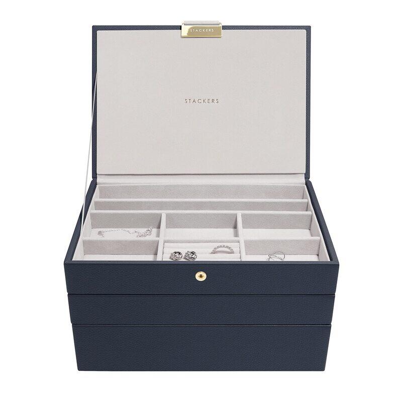 

Stackers Classic Jewellery Box, 3 Pieces, Navy/Pebble