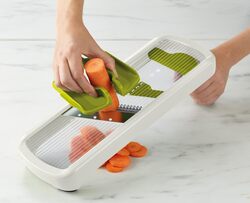 Joseph Joseph Multi-Grip Kitchen Mandoline, Adjustable Fruit and Vegetable Slicer, 3-Slice & 2-Julienne thickness, with precision food grip, White