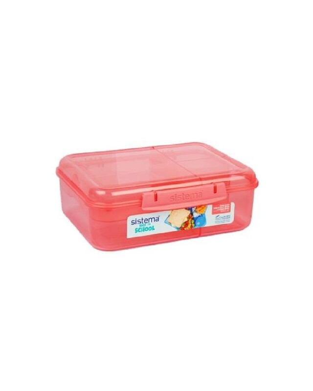 Sistema 1.65 Liter Bento Stackable Lunch Box, Light Orange, Easy locking clips with multiple compartments & Pot, is Microwave & dishwasher safe and BPA Free.